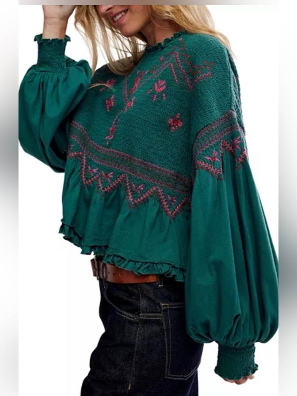 FREE PEOPLE HOLLY KNIT TOP in Green Combo NWT sz L - Picture 3 of 5